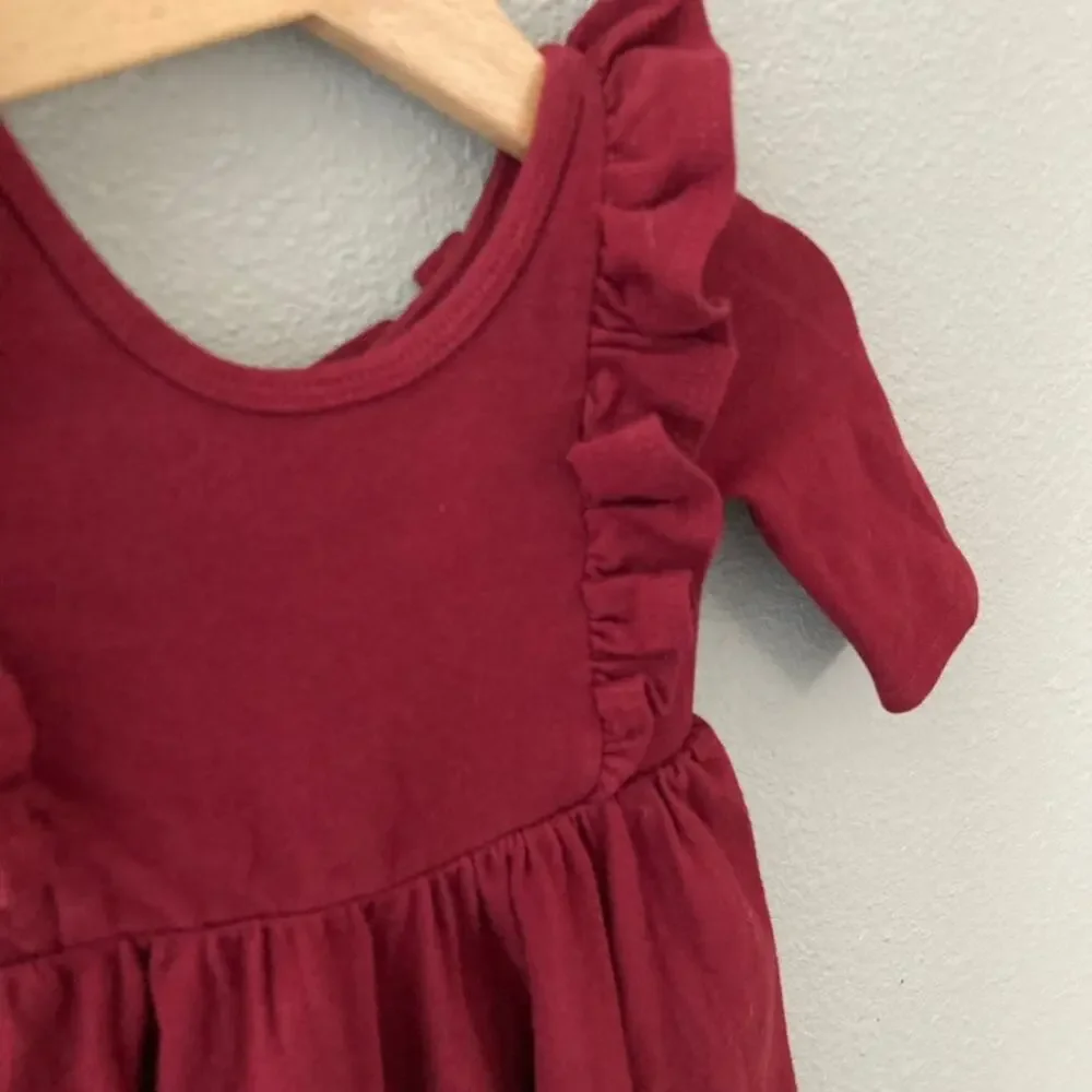Remie Girl Ruffle Ballet Twirl Dress - Red Maroon Burgundy - 18-24M